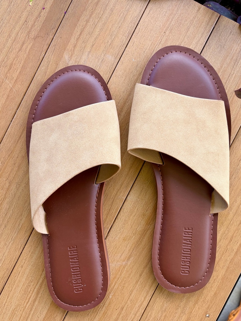 Women's Tan Slide Sandals with Wide Suede Strap